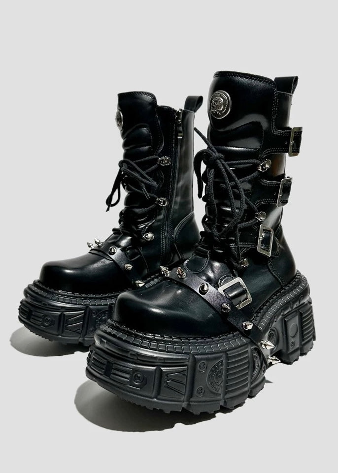 heavy metal punk waffle mid boots / v1105