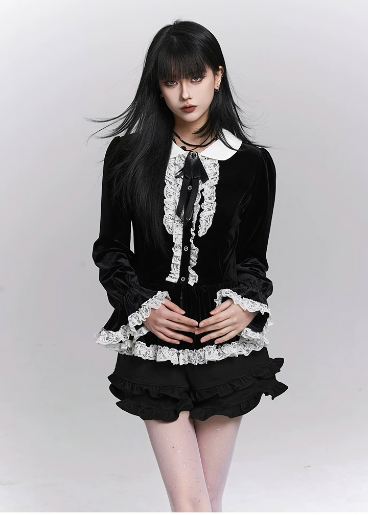 VELVET LACE COLLAR BLOUSE / LG1495