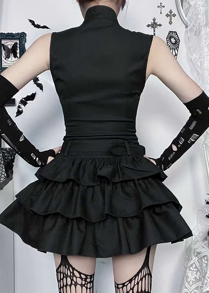DARK ZIP TIERED MINI ONEPIECE / LG1675