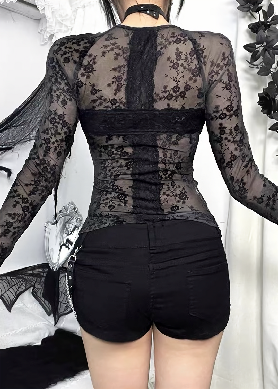 V-NECK FLORAL LACE TOP / LG1713