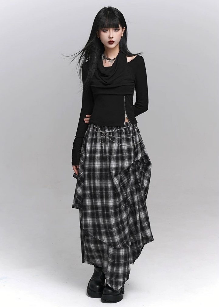 Asymmetry Cutout Drape Top / lg1329