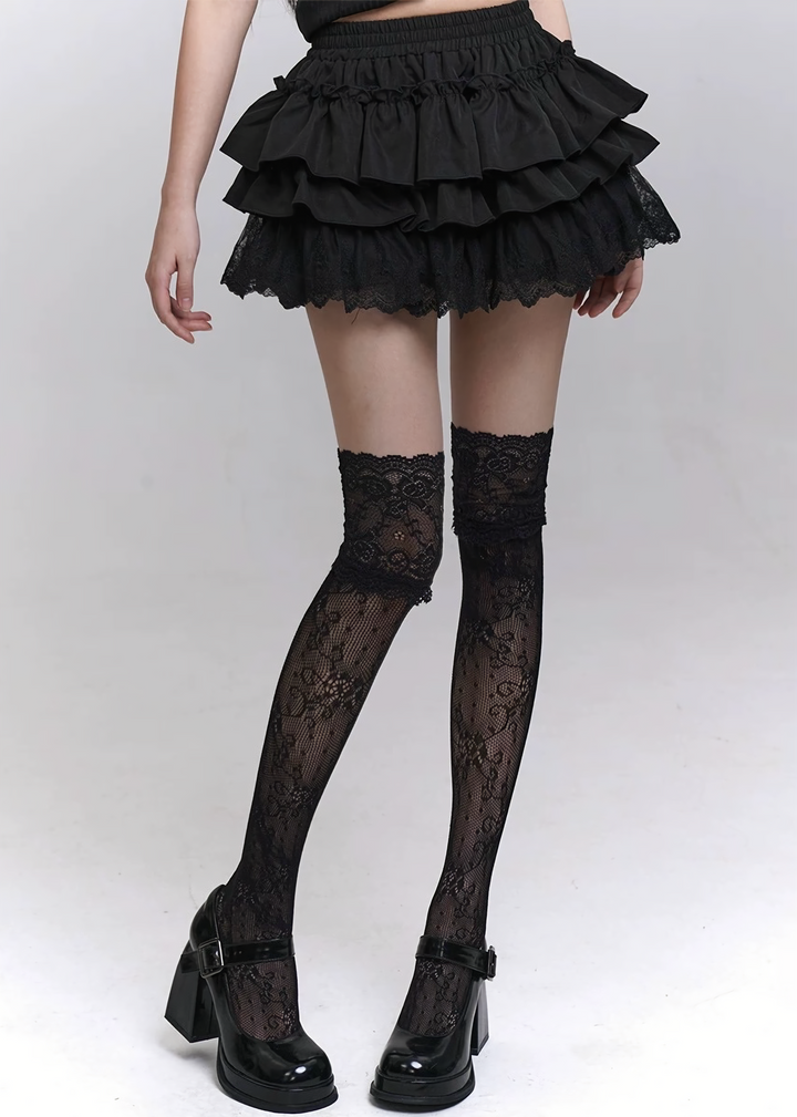 Dark ruffle lace hem skirt / LG1307_e4r