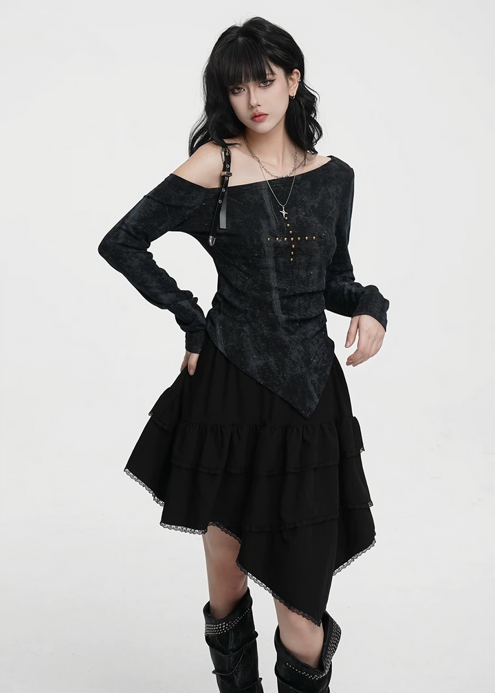 ASYMMETRIC FRILL LAYERED SKIRT / LG1421