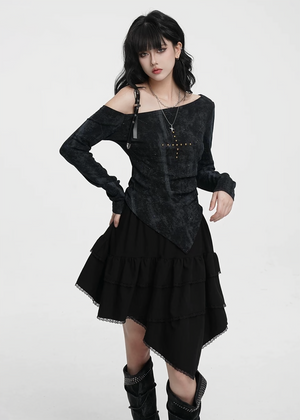 ASYMMETRIC FRILL LAYERED SKIRT / LG1421