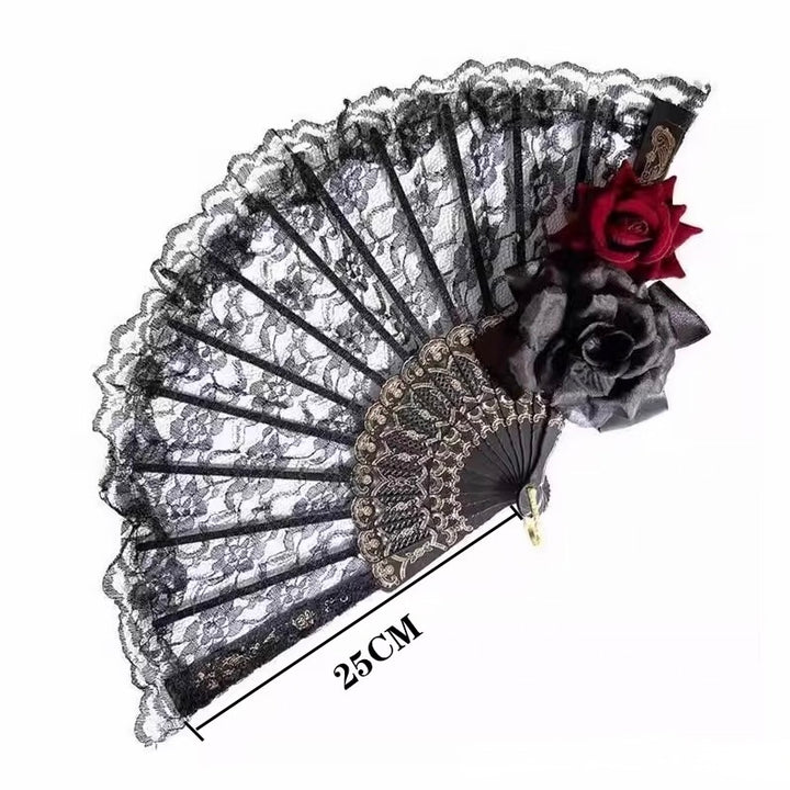 GOTHIC DOUBLE ROSE LACE FAN / V1182