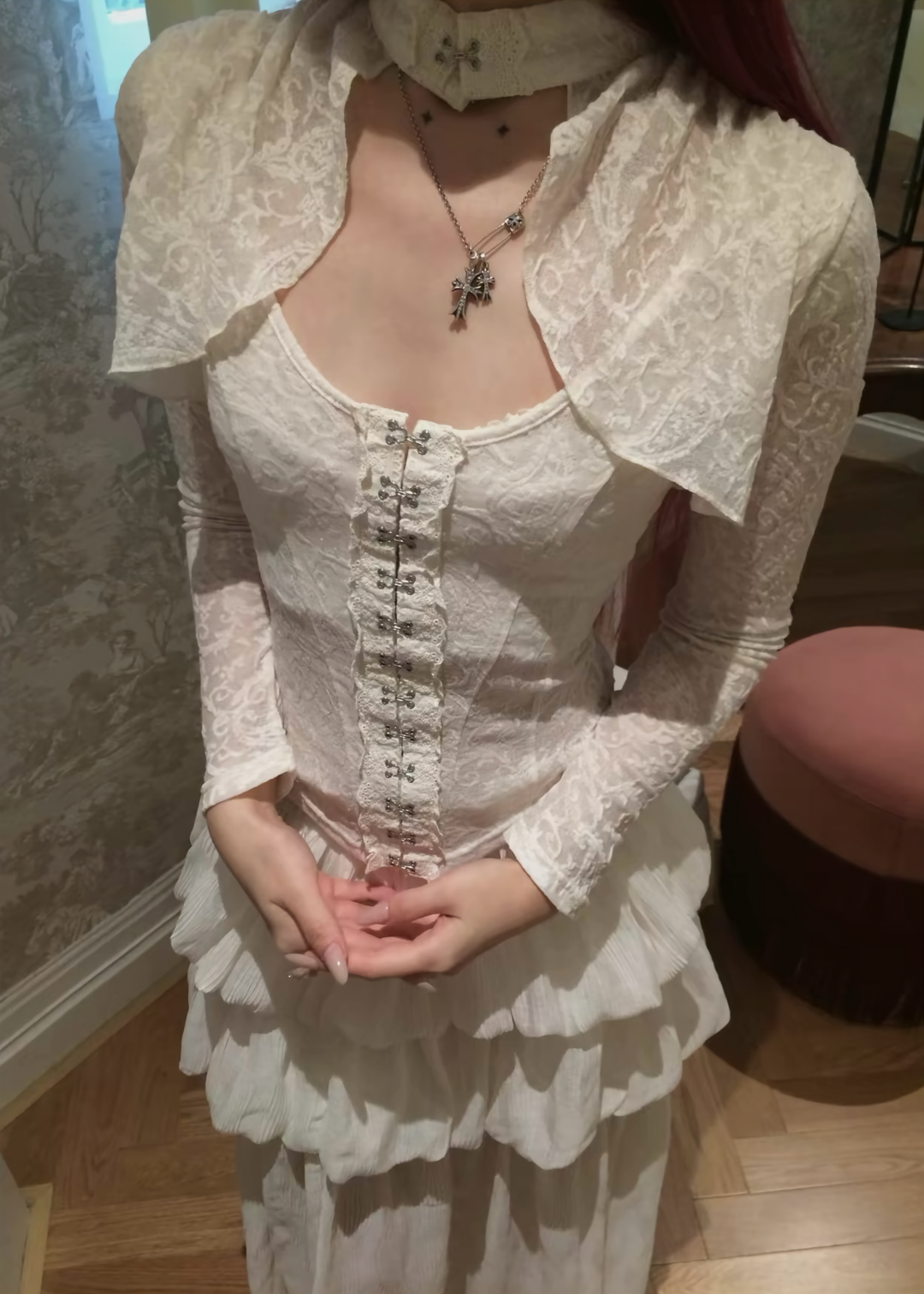 HOOK-EYE JACQUARD LACE TOP / LG1742