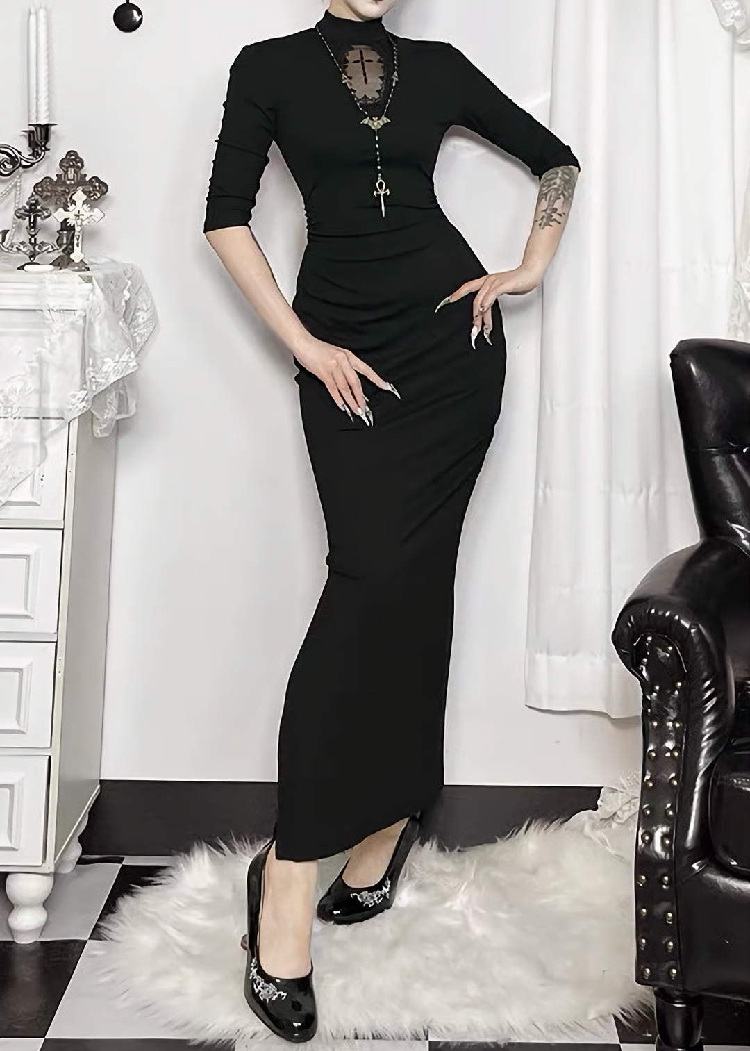 GOTHIC CUTOUT LACE-UP LONG ONEPIECE / LG1698