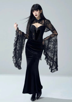 VELVET LACE DRAPE DRESS / LACE BELL SLEEVE BOLERO / LG1731