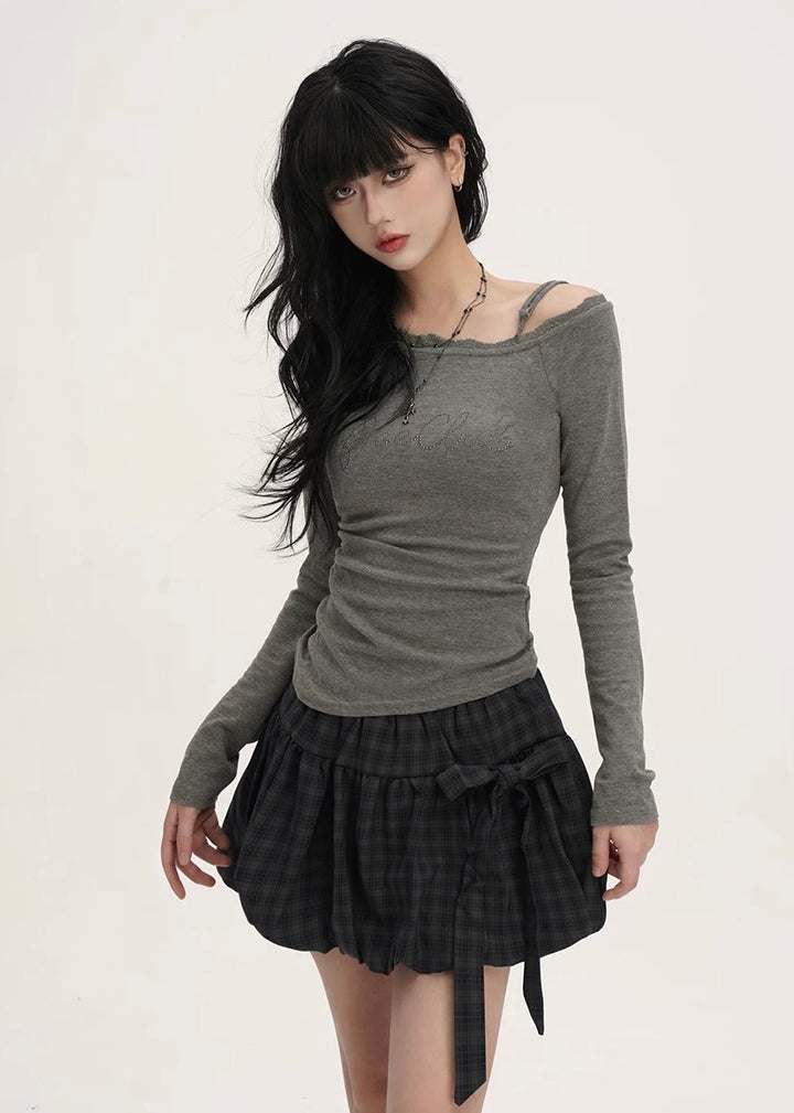 Check Ribbon Balloon Skirt / LG1386