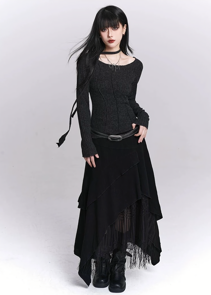 NECK STRAP RIB SLIM TOP / LG1525