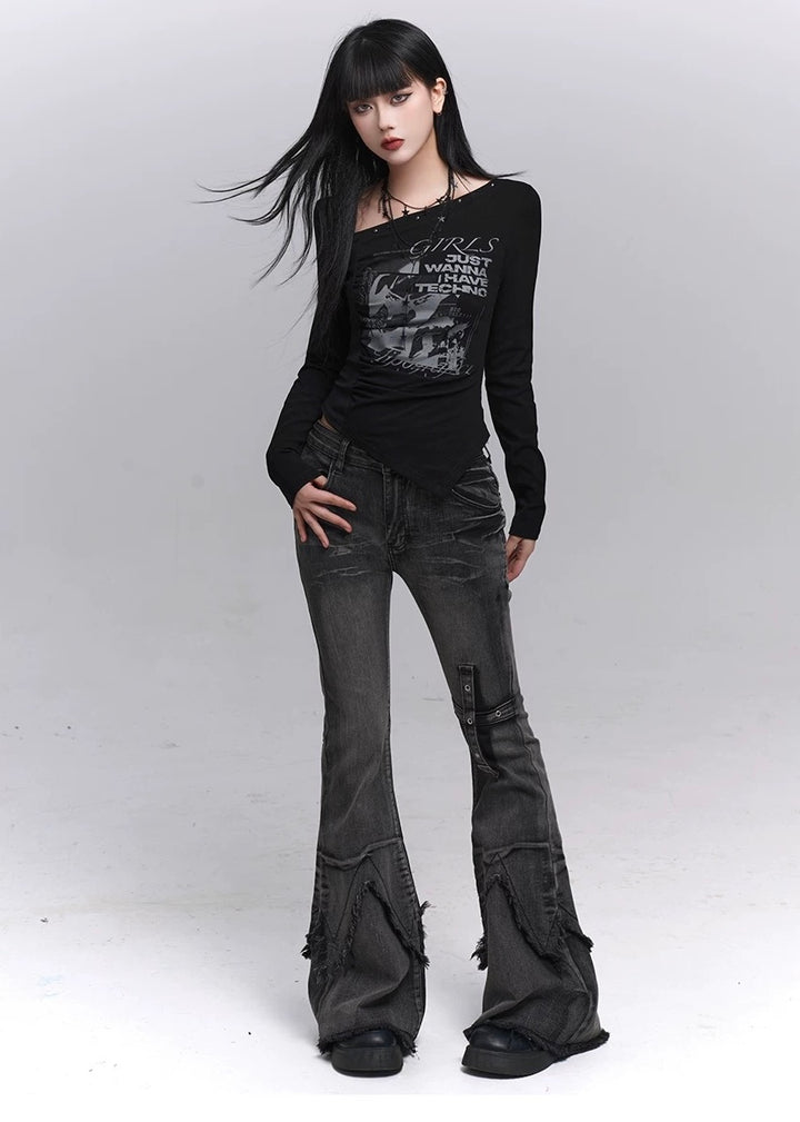 Asymmetry Techno Print Top / LG1369