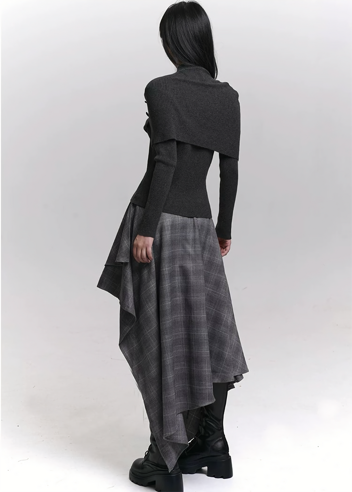 ASYMMETRIC SHADOW CHECK SKIRT/LG1470