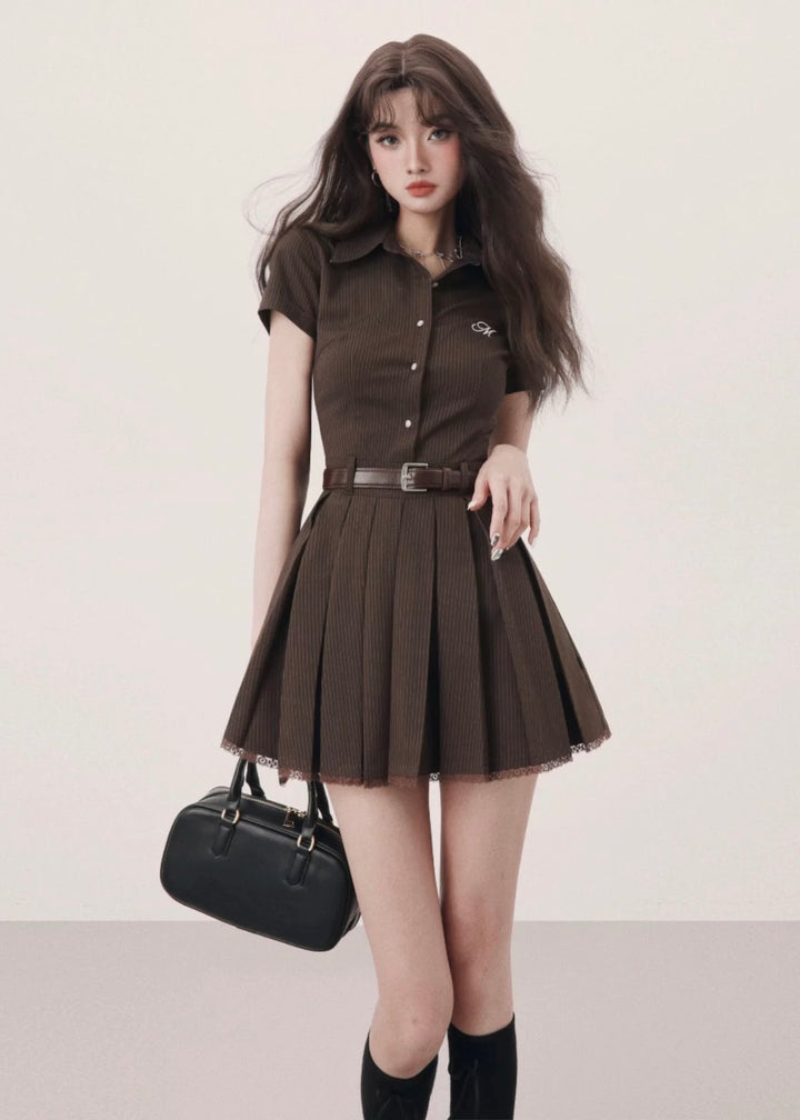 belt pleated mini dress / /mu1119