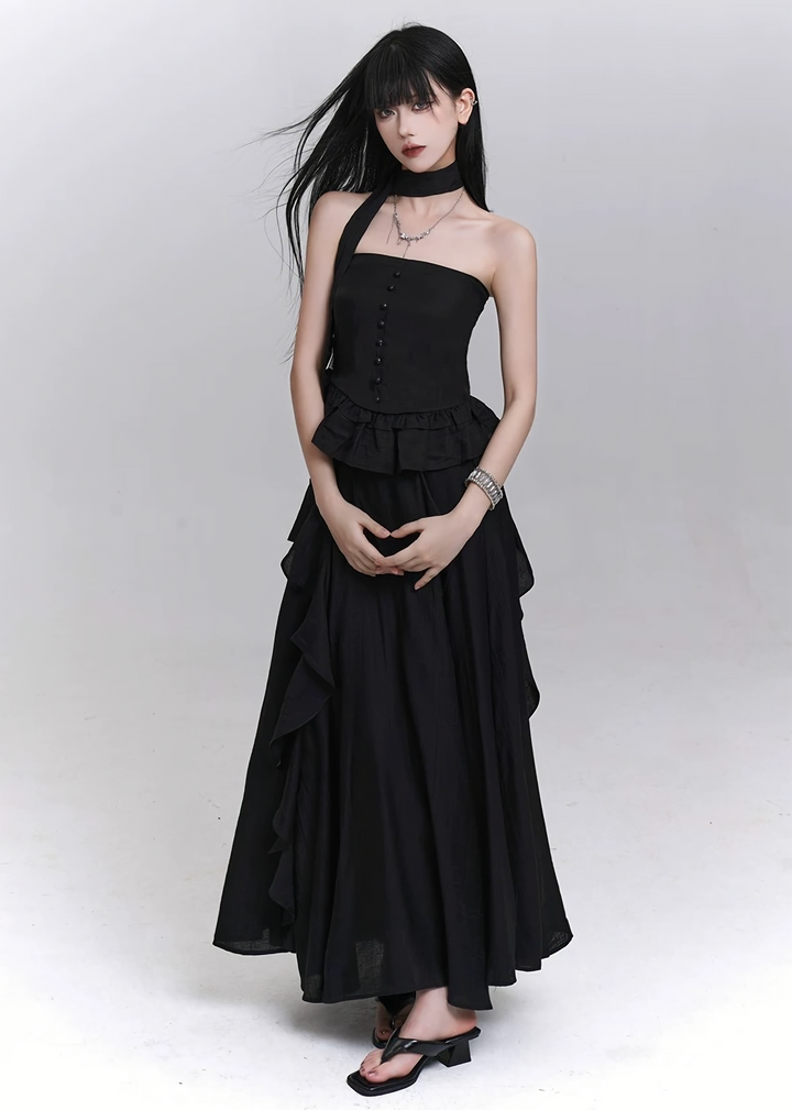 Ruffled lace tube top &amp;amp; Asymmetrical sheer volume skirt / lg1309 