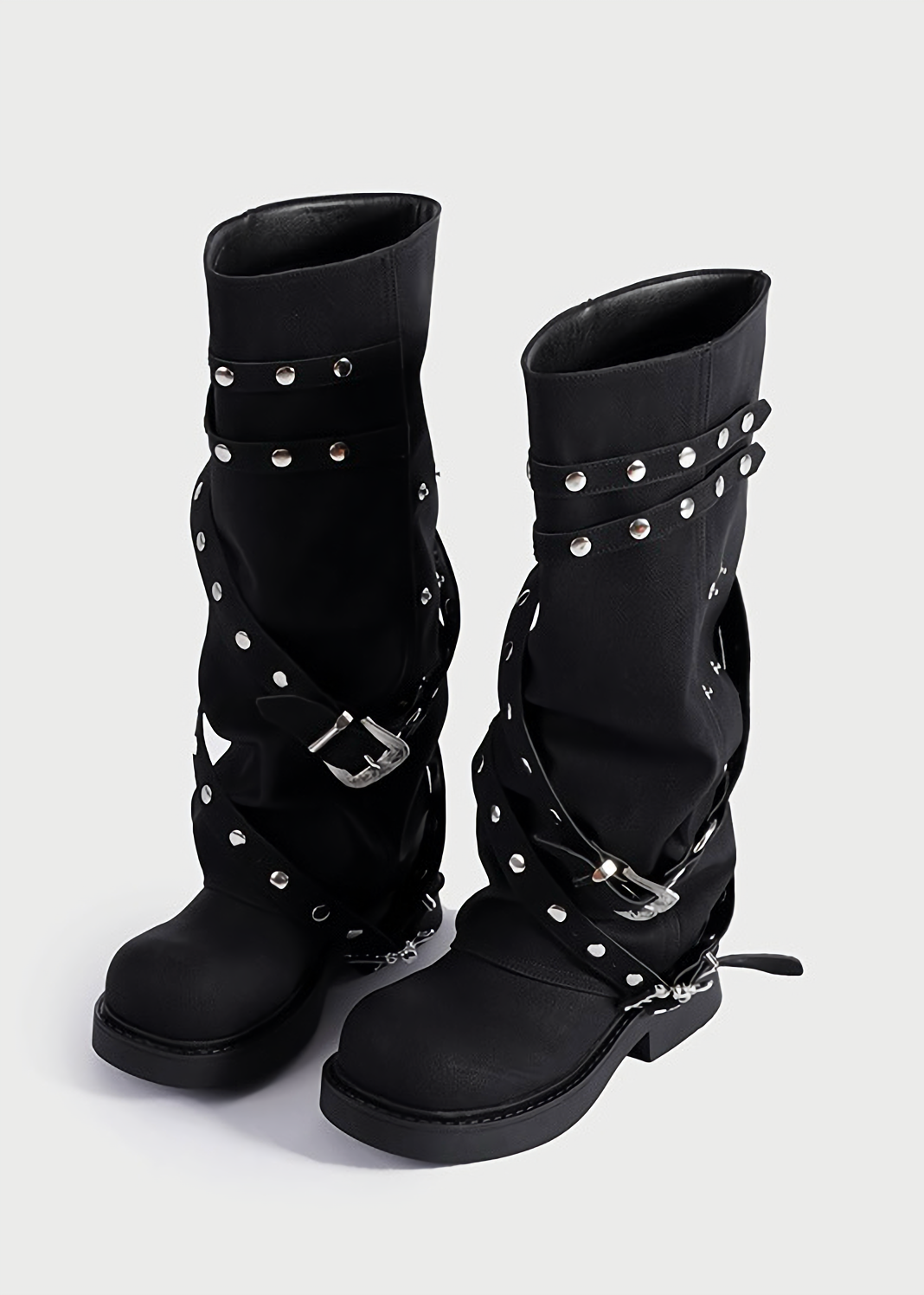 biker rivet long boots / v1122