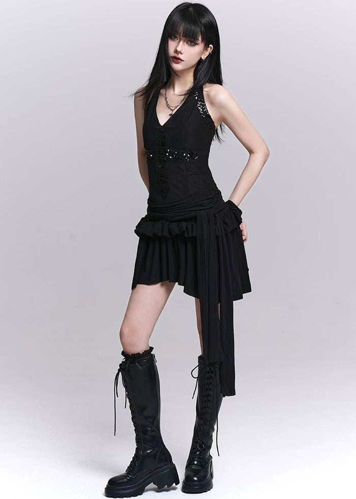 SEQUIN CROSS HALTER TOP / LG1548