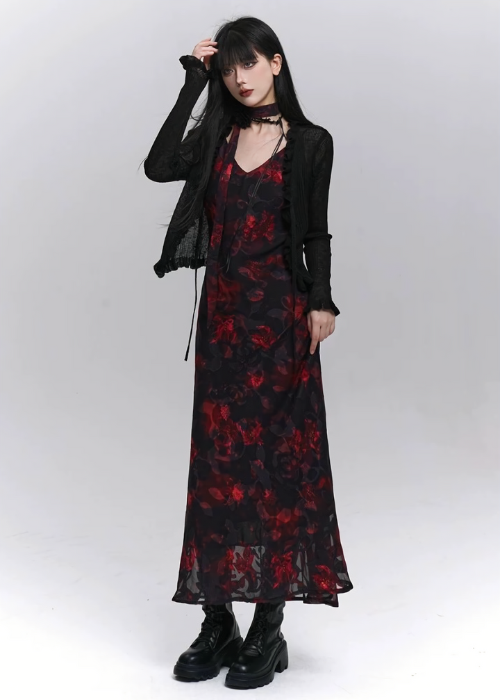GOTHIC FLOWER CAMI DRESS SET