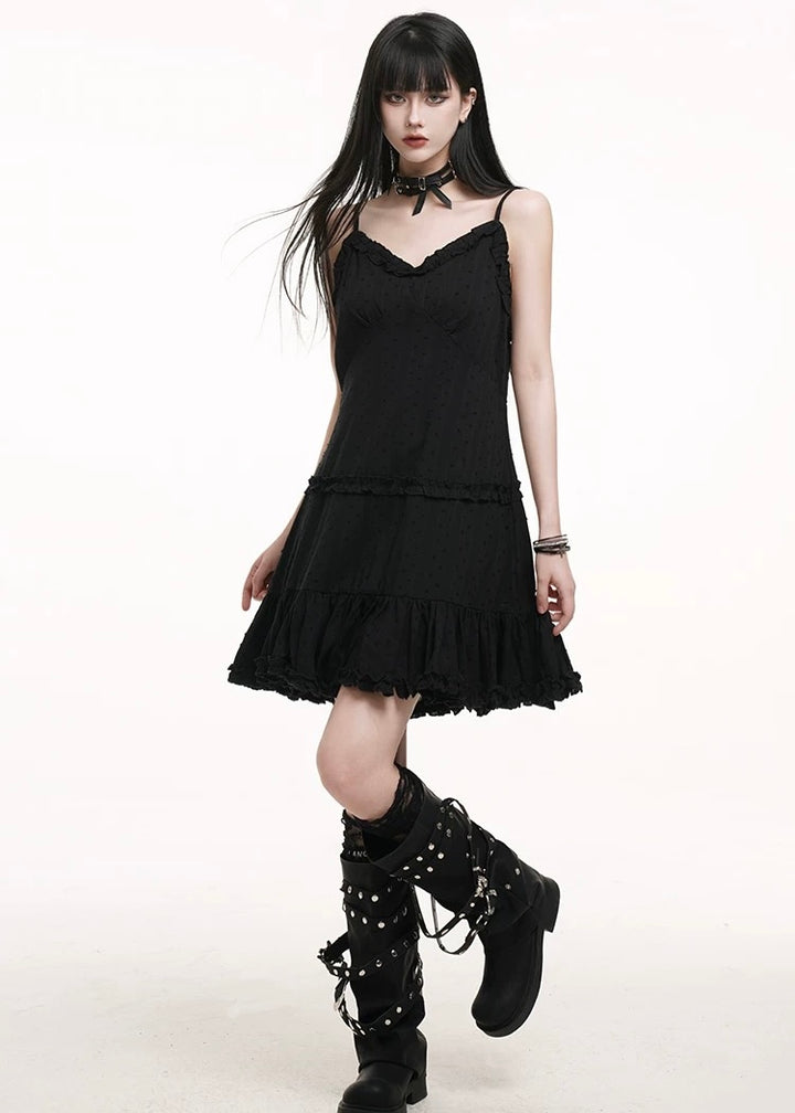 v-neck suspender black dress / LG1247