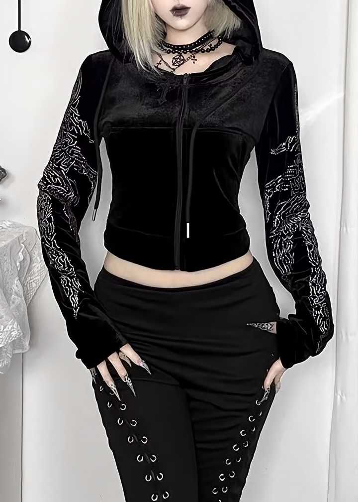 DARK RHINESTONE WING HOODED JACKET / LG1673