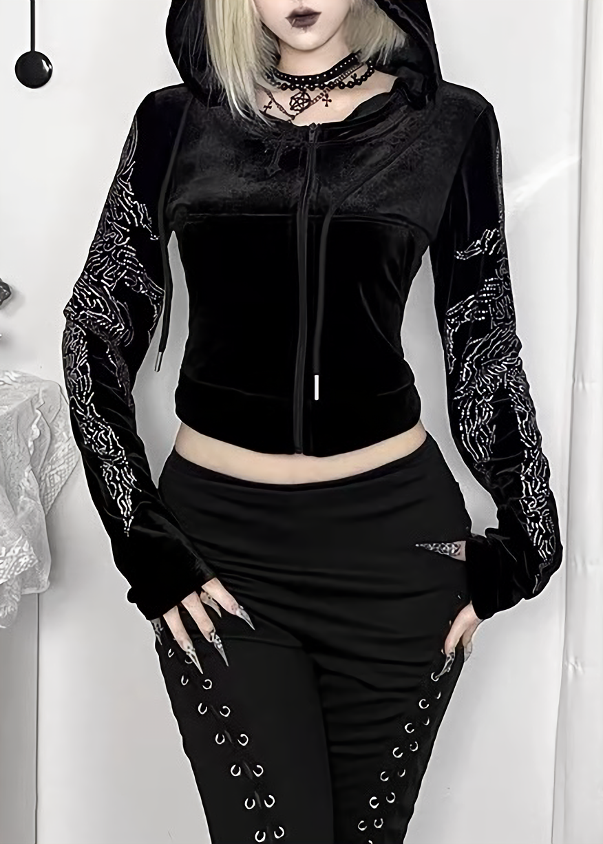 DARK RHINESTONE WING HOODED JACKET / LG1673