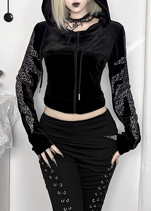 DARK RHINESTONE WING HOODED JACKET / LG1673