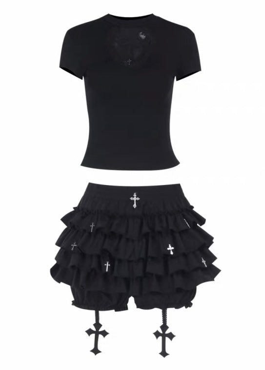 GOTHIC CROSS TIERED SKIRT SET