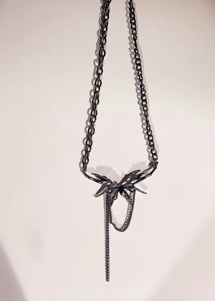 Butterfly tassel chain necklace / a1116