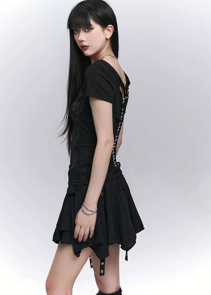 Asymmetric layered belt skirt / lg1271