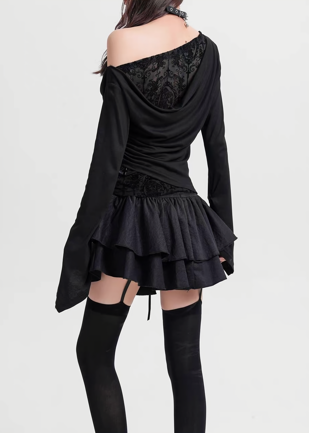 GOTHIC DRAPE ONE SHOULDER LACE TOP / LG1559