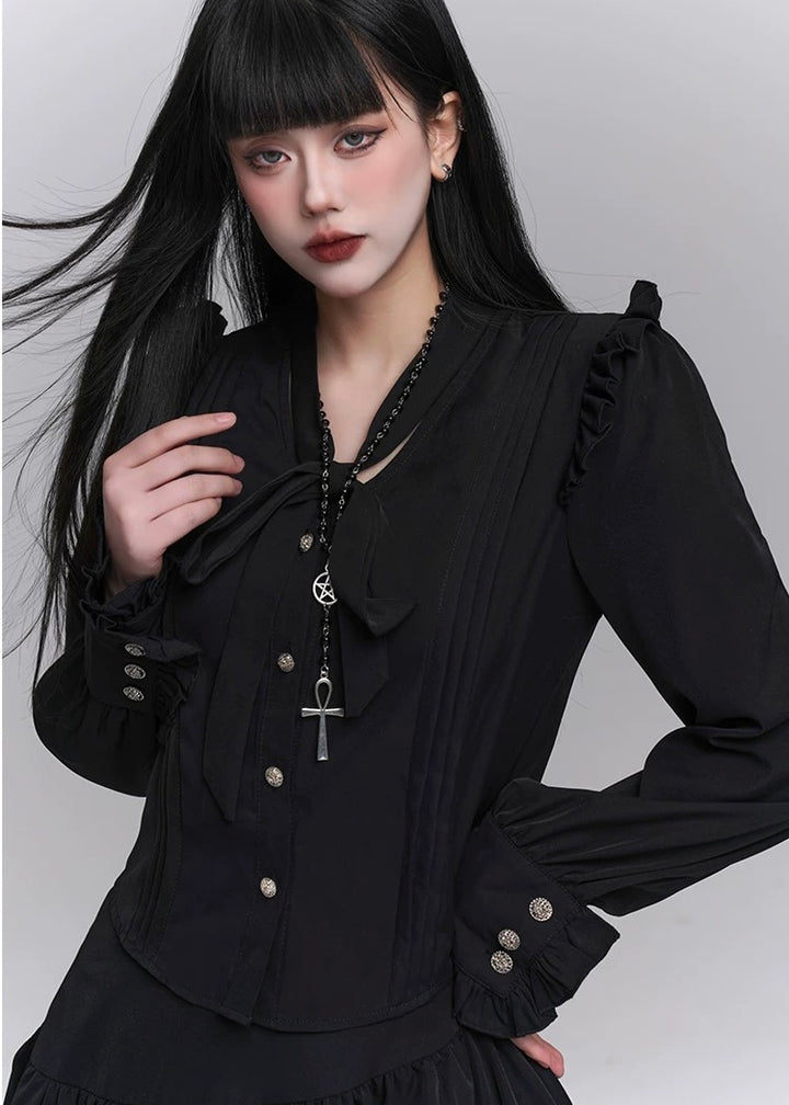 gothic black shirt & ghost ruffle skirt / LG1233