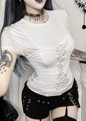 DARK CORSET LACE-UP RUCHED TOP / LG1687