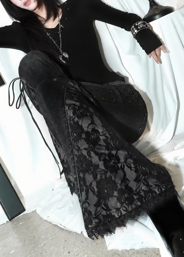 SIDE LACE PANEL FLARE DENIM / LG1741