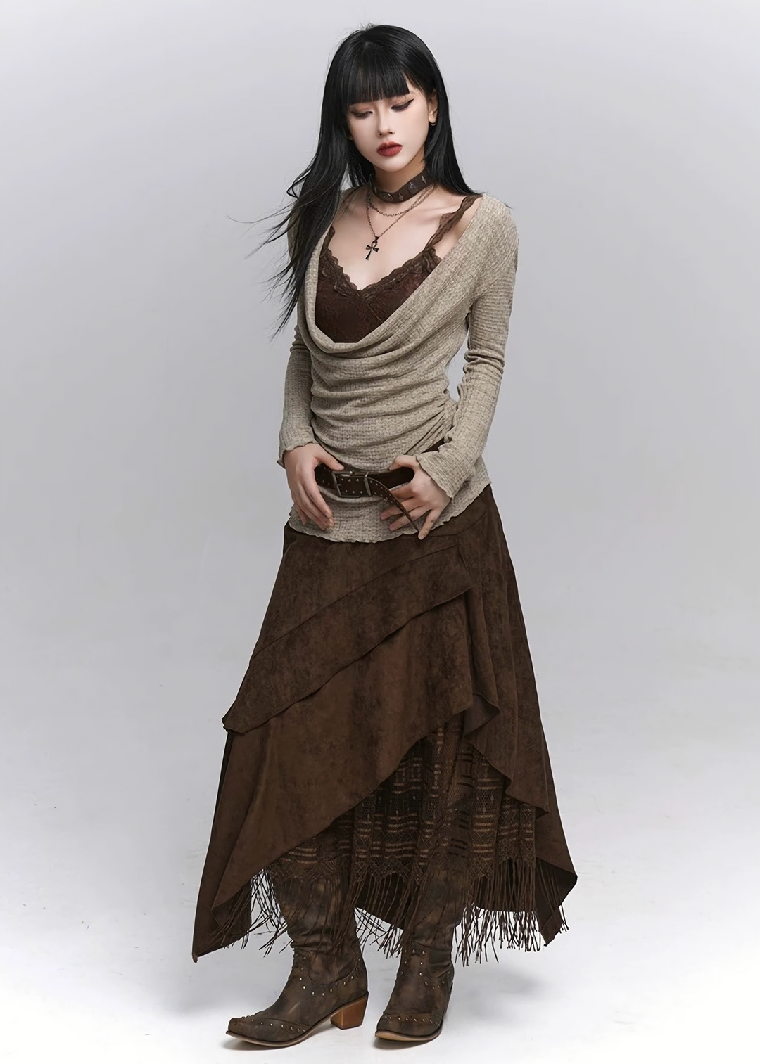 Layered Fringe Long Skirt / lg1373