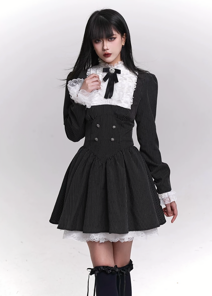 PINSTRIPE FRILL MINI ONE-PIECE / LG1450