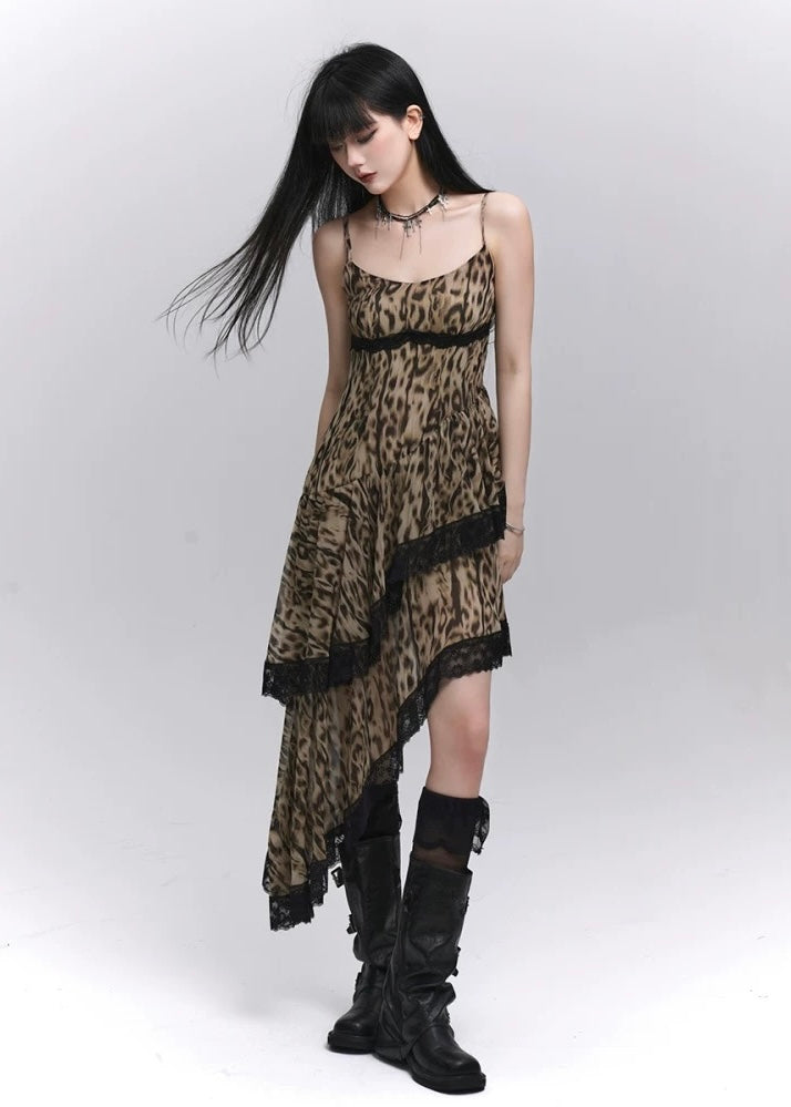 Asymmetrical leopard lace dress / LG1282