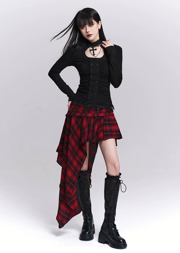 Cross Choker Slim Fit Long Sleeve Top / LG1516