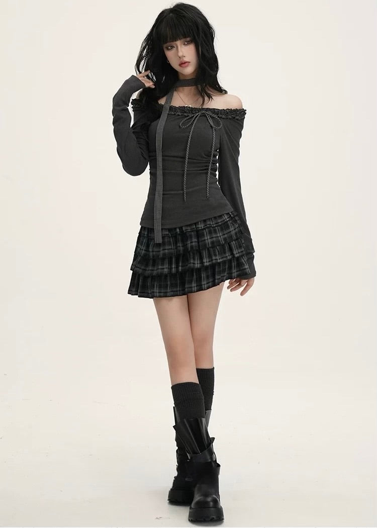 CHECK TIERED MINI SKIRT / LG1537