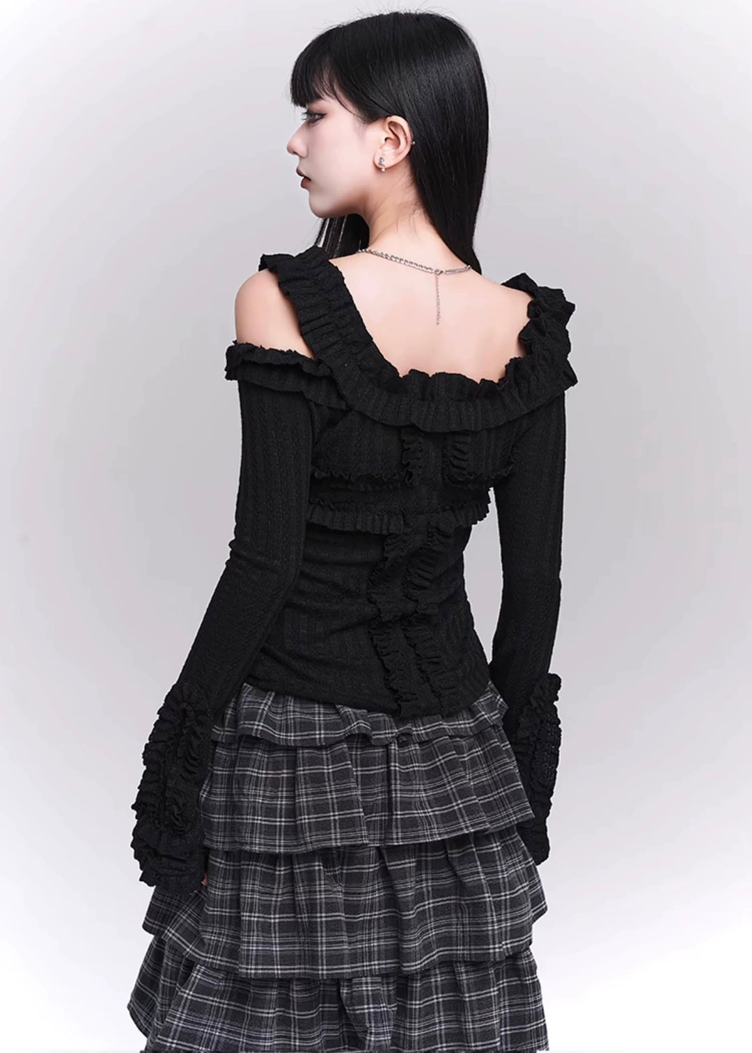 open shoulder ruffle knit / LG1205