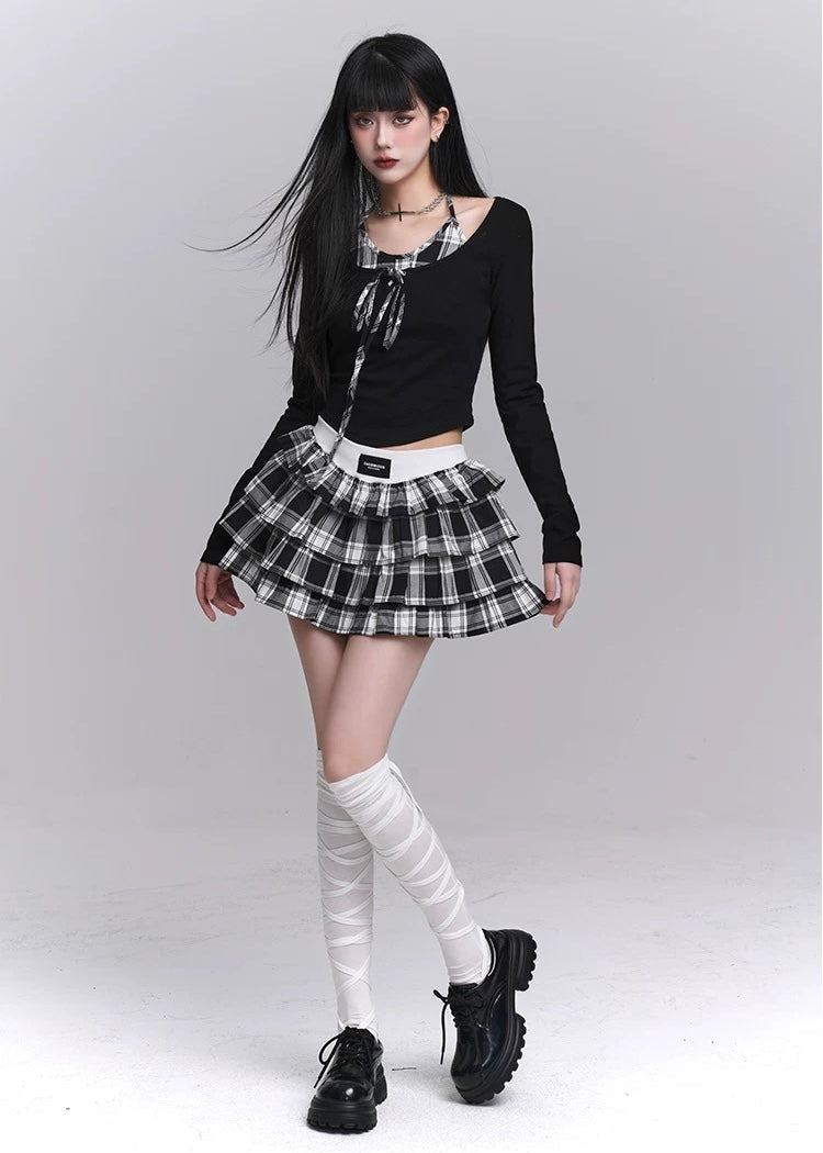 Checkered Tiered Mini Skirt Set / LG1221