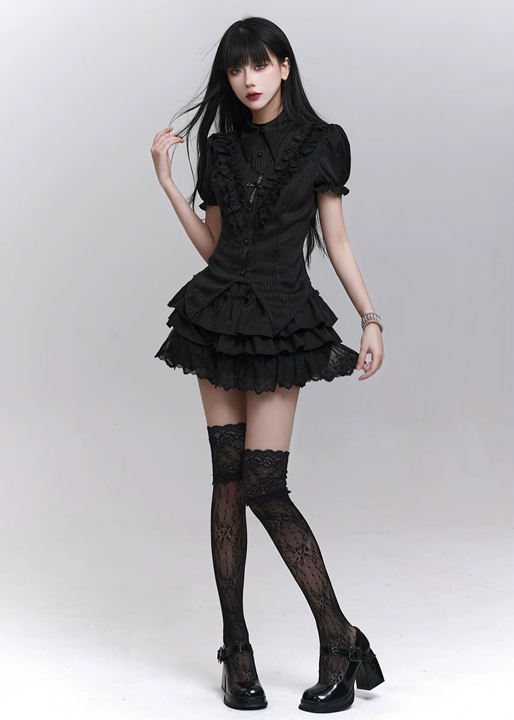 Dark ruffle lace hem skirt / LG1307_e4r