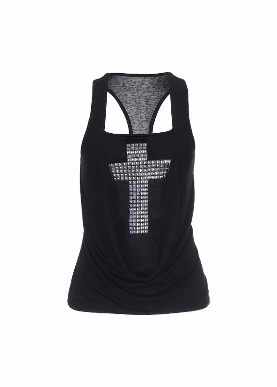 DARK STUD CROSS DRAPE TANK TOP / LG1633