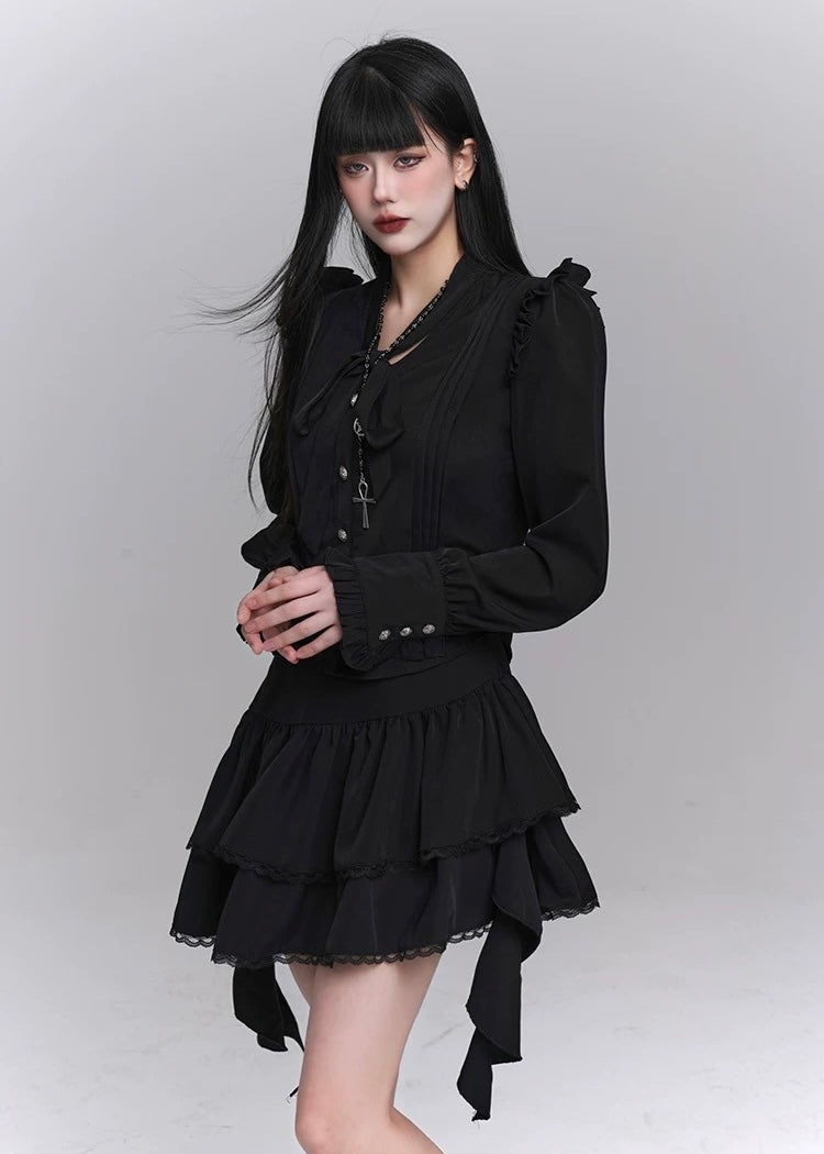 gothic black shirt & ghost ruffle skirt / LG1233