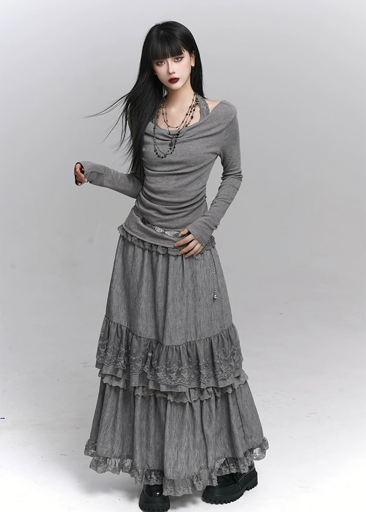 LACE HALTER OFF-SHOULDER TOP / LG1338