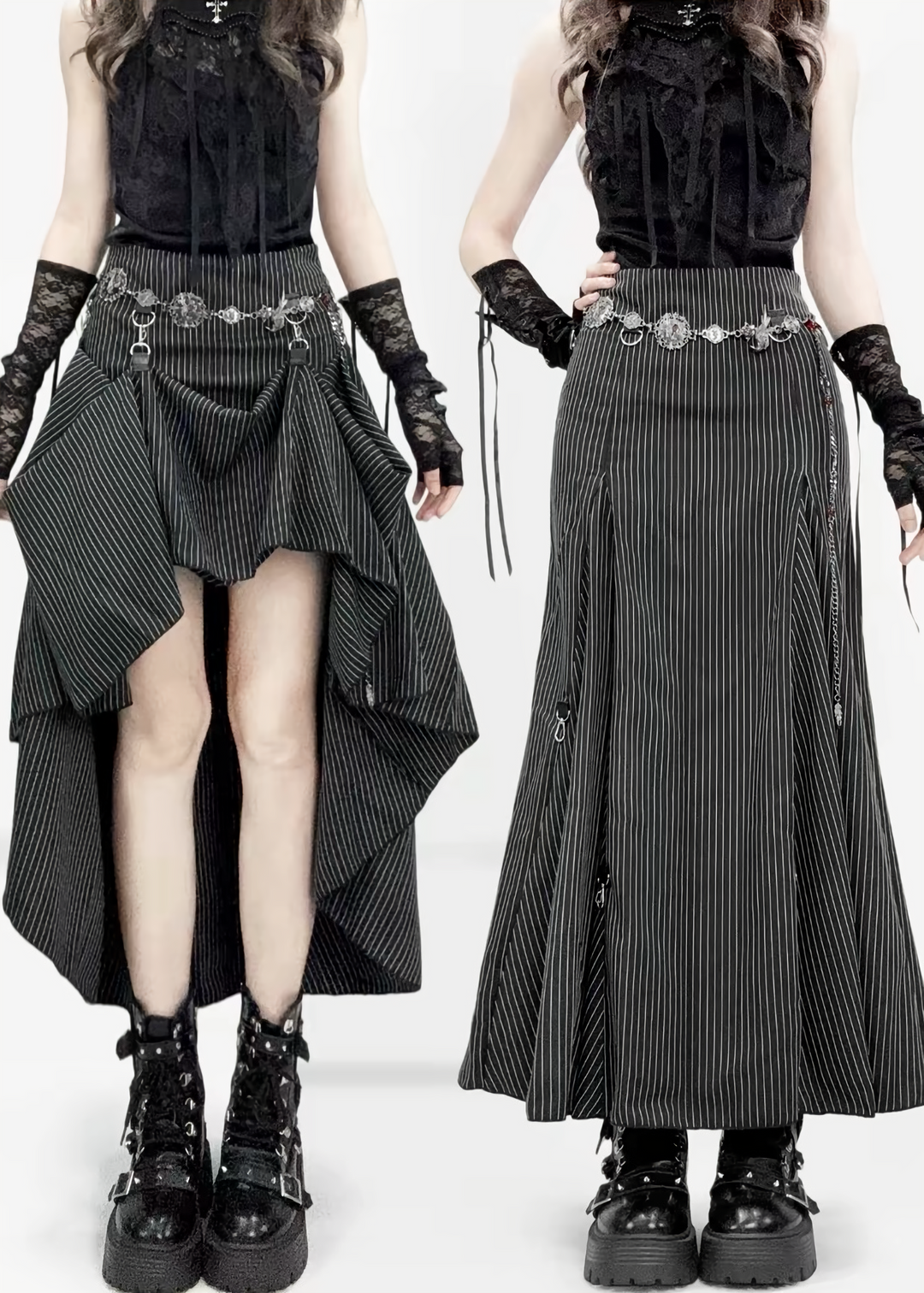 DARK ASYMMETRIC CHAIN DRAPE MAXI SKIRT / LG1684
