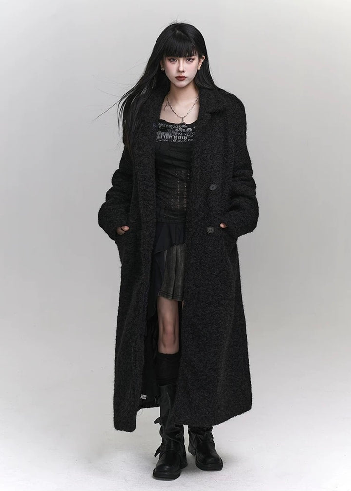 black fleece wool coat / LG1152