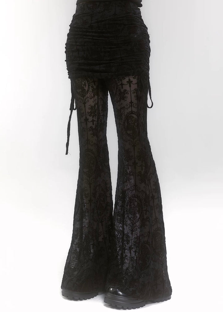 LACE FLARE SEE-THROUGH PANTS / LG1188_e4r