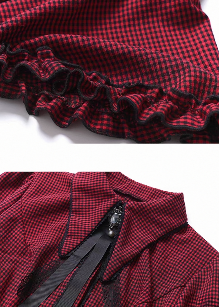 Flare Sleeve Check Shirt Dress / LG1518