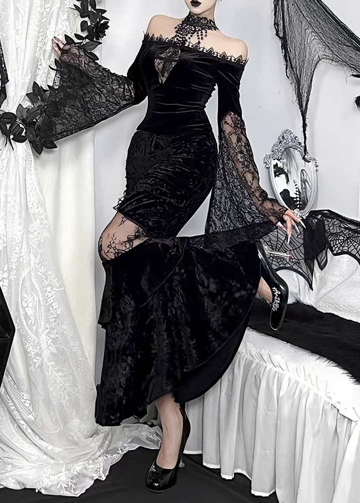 OFF SHOULDER LACE TOP &amp; CROSS MERMAID SKIRT / LG1712