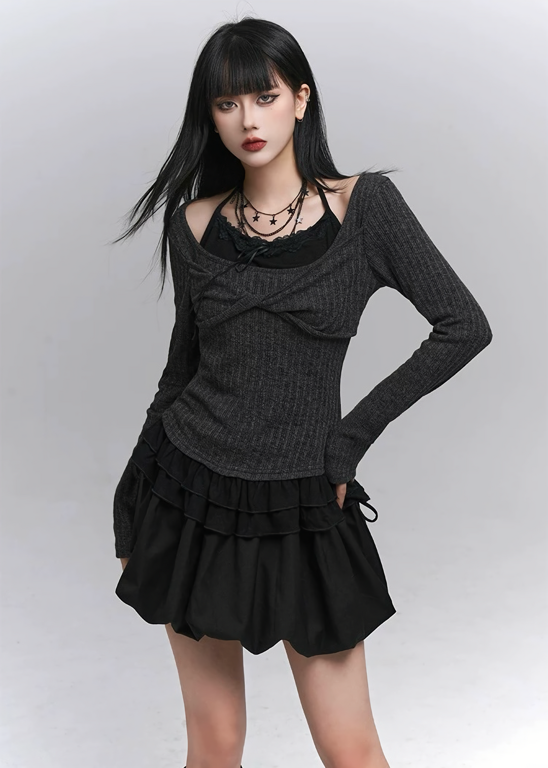 Twist Detail Rib Knit Top / lg1370