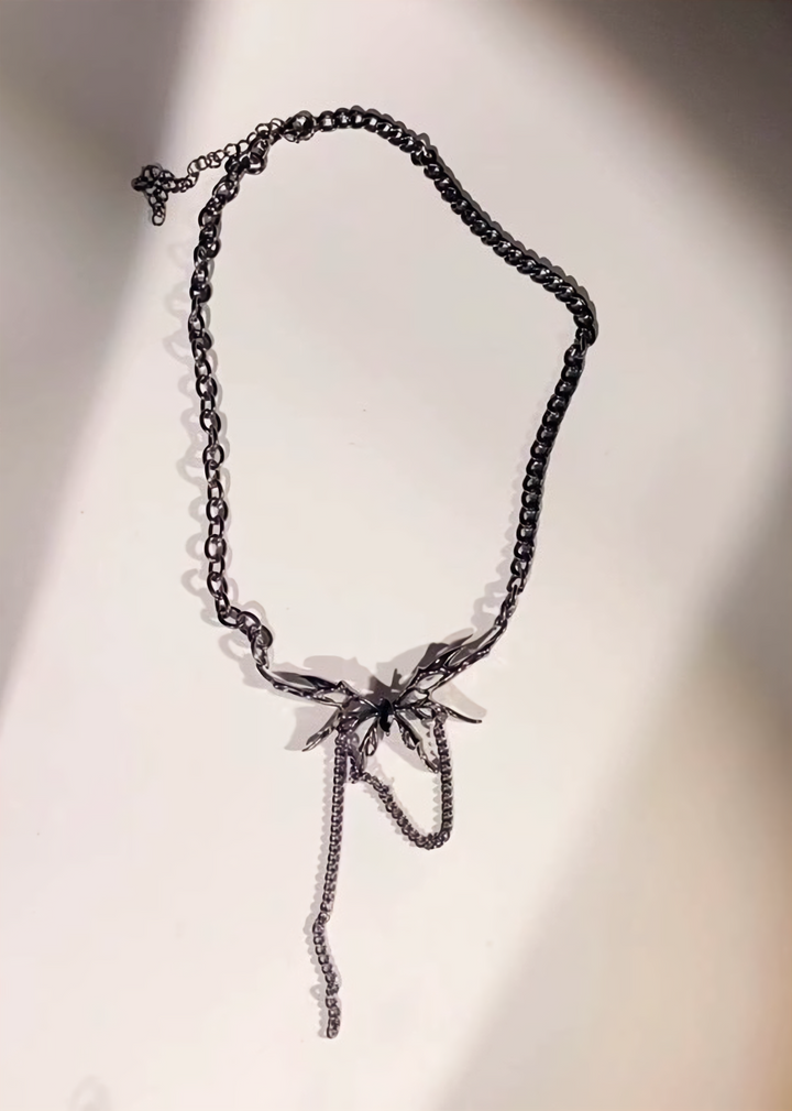 Butterfly tassel chain necklace / a1116